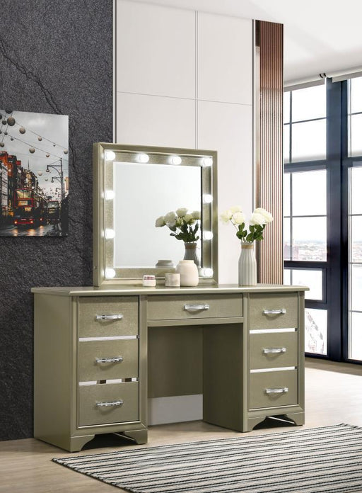 Beaumont - 7-Drawer Vanity Desk With Lighting Mirror - Champagne - Simple Home Plus