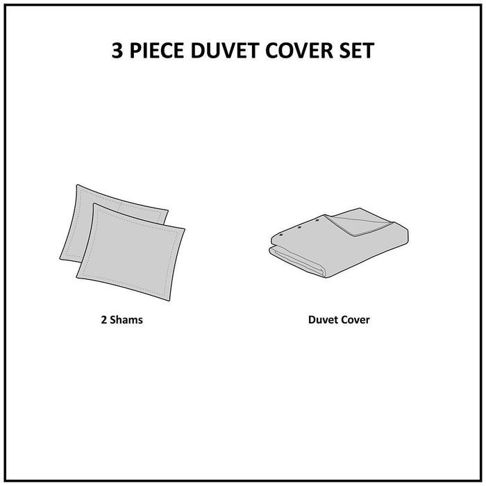 Kara - 3 Piece Jacquard Duvet Cover Set - Gray - Simple Home Plus
