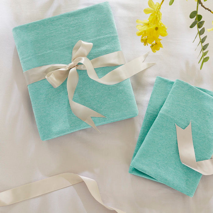 Cotton Blend Jersey Knit - Twin All Season Sheet Set - Aqua - Simple Home Plus