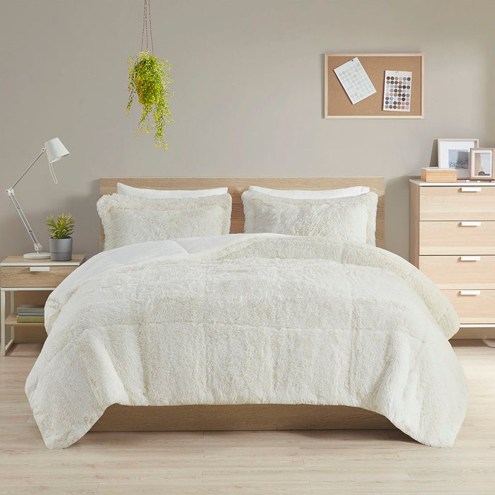 Malea - Shaggy Comforter Mini Set - Ivory - Simple Home Plus