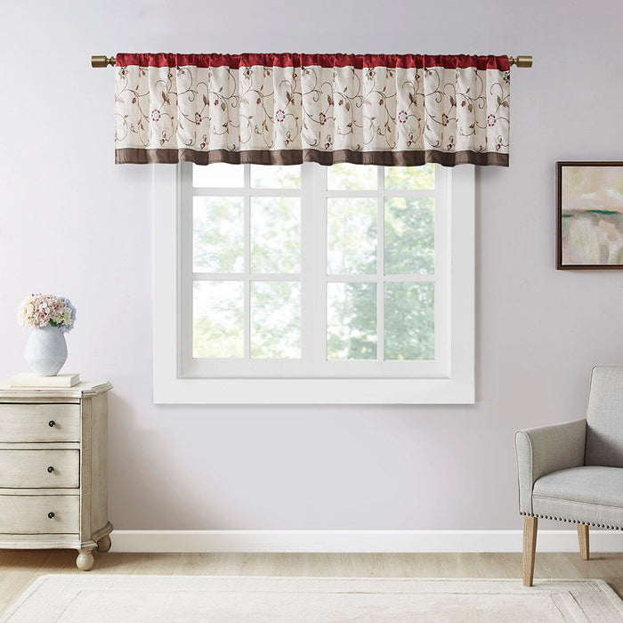 Serene - Embroidered Window Valance - Red - Simple Home Plus