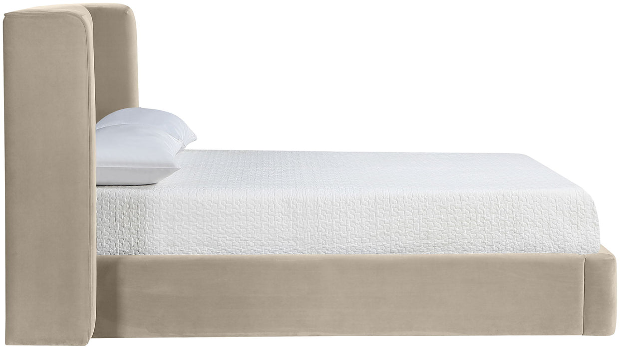 Kendall - Velvet Upholstered Bed - Cream - Simple Home Plus