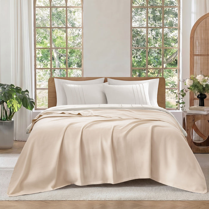 Egyptian Cotton - King 100% Certified Egyptian Cotton Blanket - Micro-Herringbone Beige