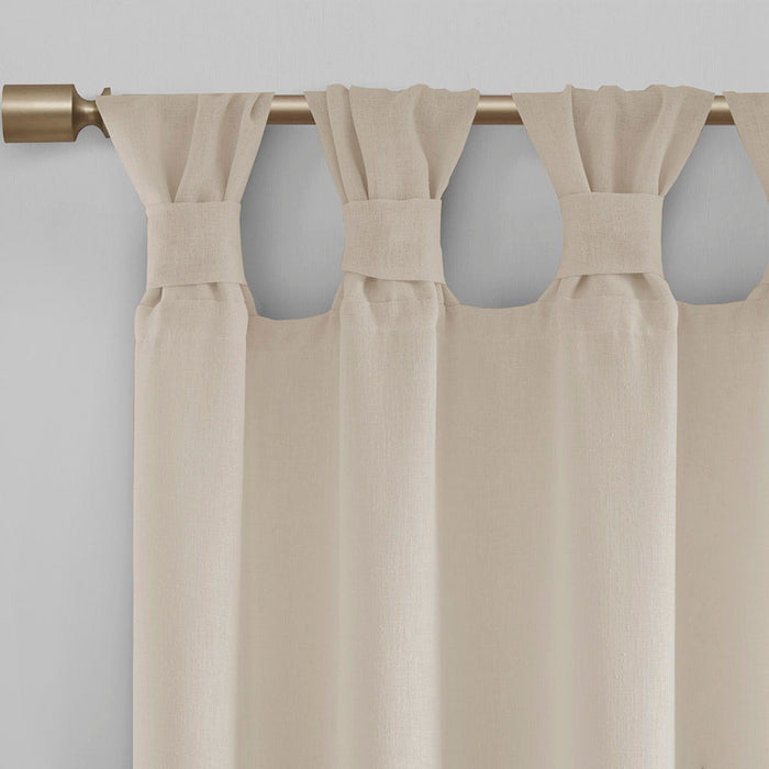 Rosette - 84" Floral Embellished Cuff Tab Top Solid Window Panel - Linen - Simple Home Plus