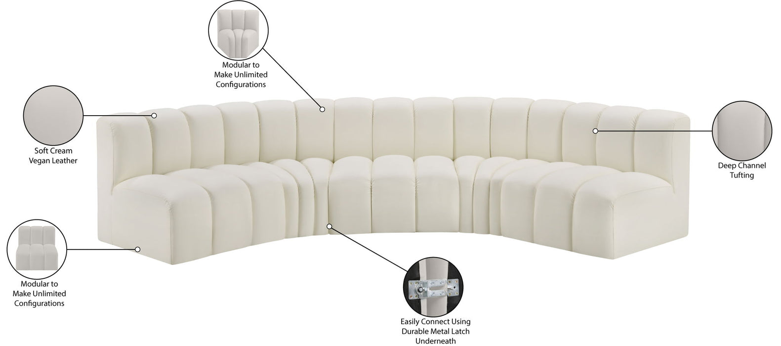 Arc - Faux Leather 5 Piece U-Shaped Modular Sofa - Simple Home Plus