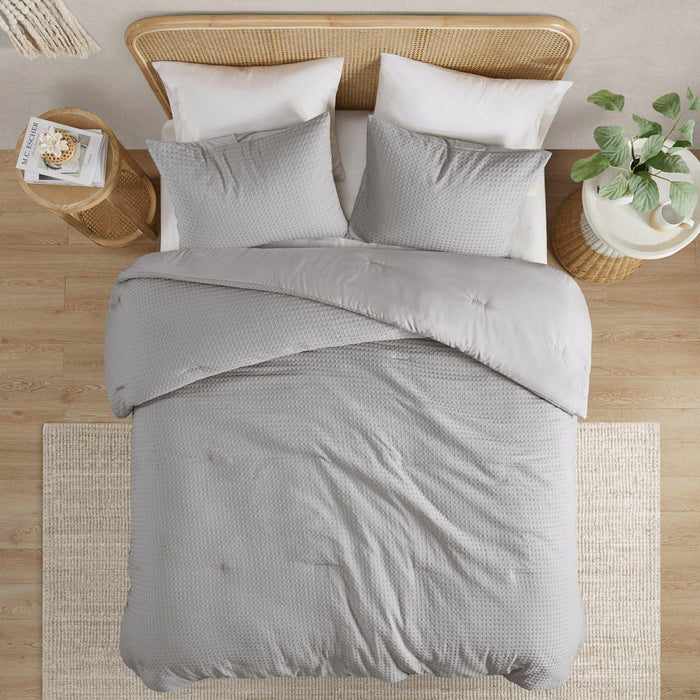 Mina - Waffle Weave Textured Duvet Cover Set - Light Gray - Simple Home Plus
