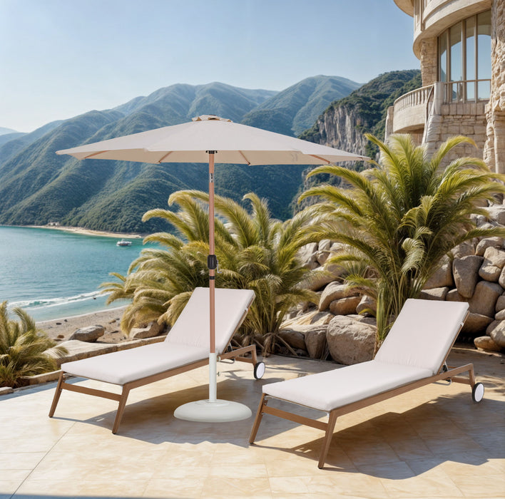 Fiji - Aluminum Patio Umbrella With Round White And Teak Base - Simple Home Plus