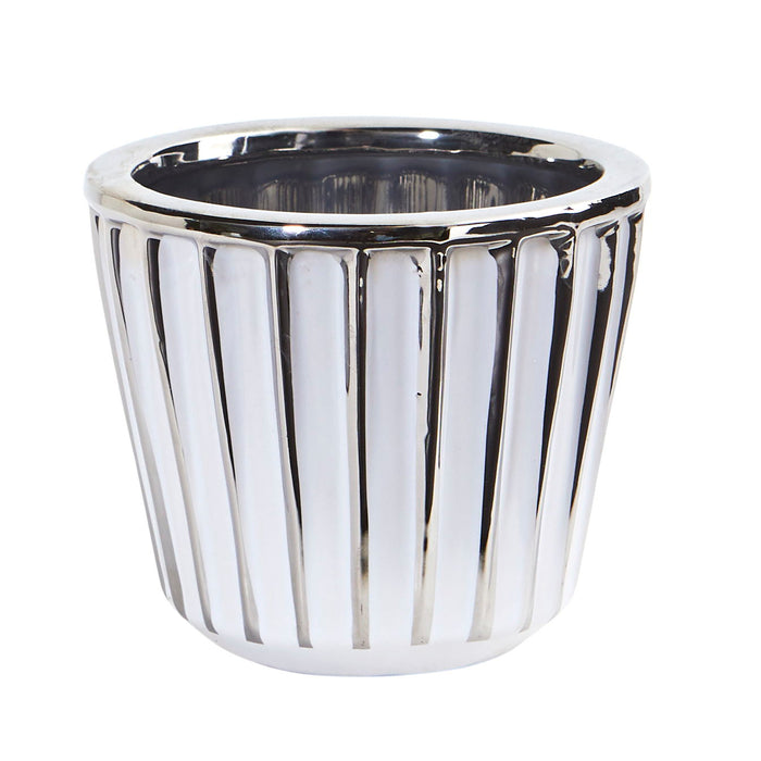 4.75" Ceramic White Vase with Silver Burnishing