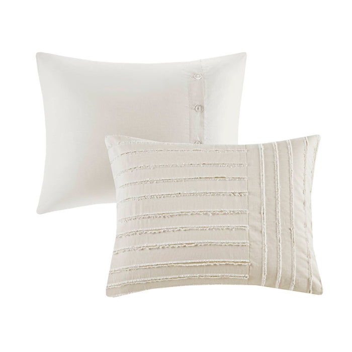 Essence - Oversized Cotton Clipped Jacquard Comforter Set With Euro Shams and Throw Pillows - White - Simple Home Plus