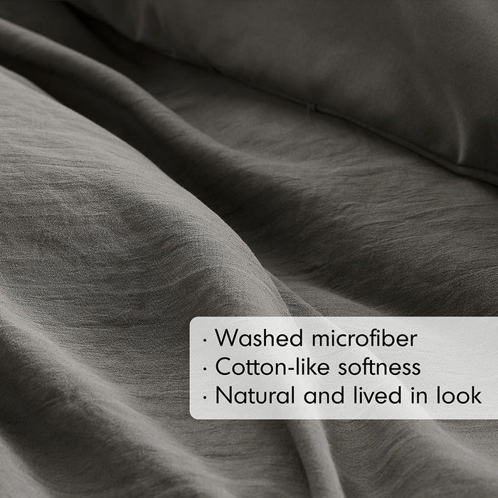Porter - California King Soft Washed Pleated Duvet Cover Set - Gray - Simple Home Plus