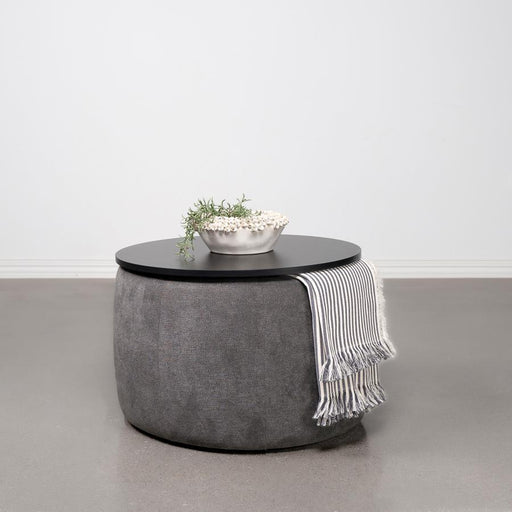 Tesoro - Round Upholstered Lift Top Storage Ottoman - Gray - Simple Home Plus