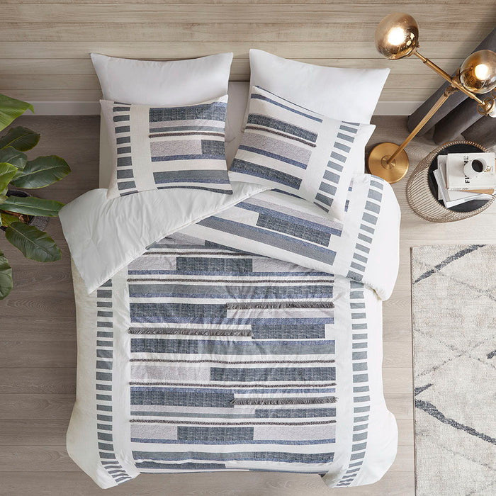 Serena - King 3 Piece Printed Comforter Set With Trims - Navy - Simple Home Plus