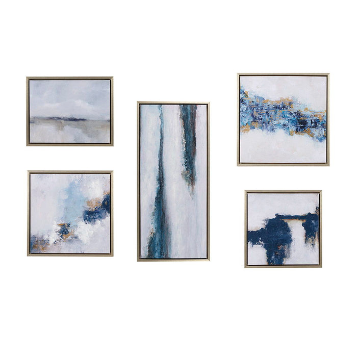 Blue Drift - Framed Embellished Canvas Gallery (Set of 5) - Multi - Simple Home Plus