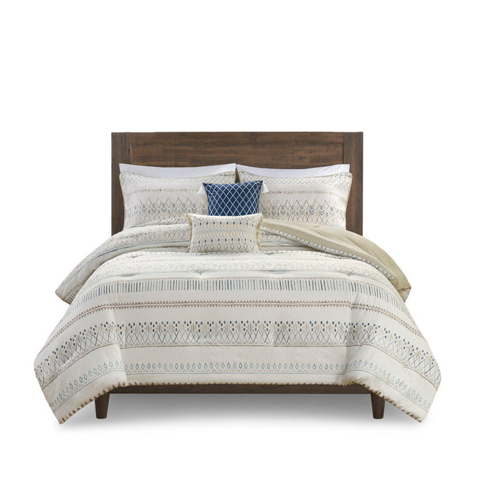 Fraser - 5 Piece Full Printed Seersucker Comforter Set With Throw Pillows - Taupe Multi - Simple Home Plus