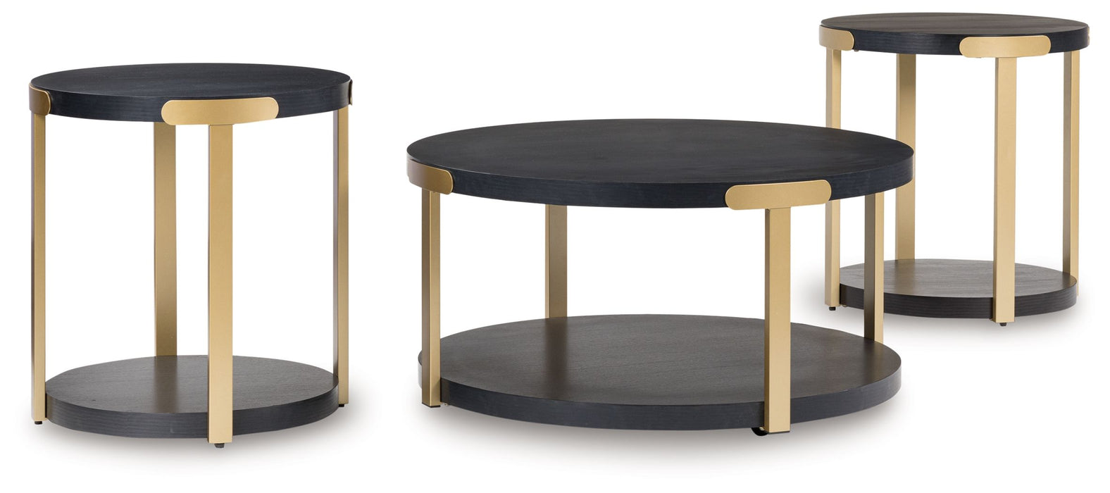 Shylore - Black / Brass Finish - Occasional Table Set (Set of 3) - Simple Home Plus