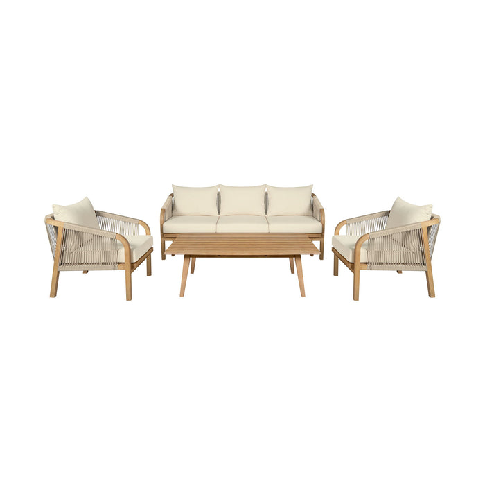 Cypress - Outdoor Patio 4 Piece Conversation Set - Blonde Eucalyptus / Ivory - Simple Home Plus