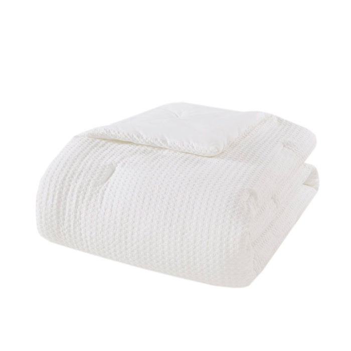 Mina - Full/Queen Waffle Weave Textured Comforter Set - White - Simple Home Plus