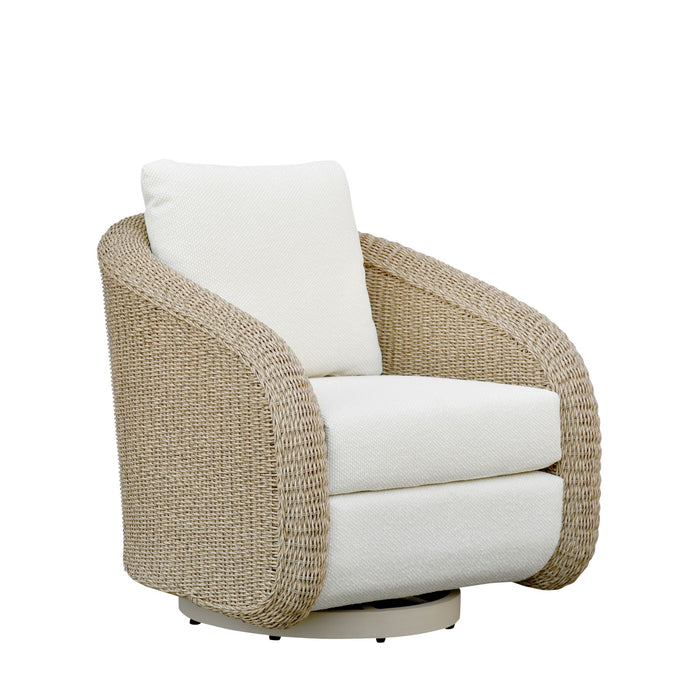 Pavilion - 3-Piece Outdoor Conversation Set (Swivel Club Chairs & End Table) - White / Natural - Simple Home Plus