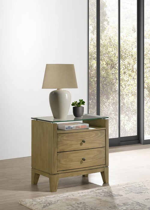 Granada - 2-Drawer Glass Top Nightstand - Natural Pine - Simple Home Plus