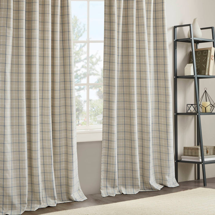 Anaheim - 50x84" Plaid Rod Pocket And Back Tab Curtain Panel With Fleece Lining - Linen Blue - Simple Home Plus