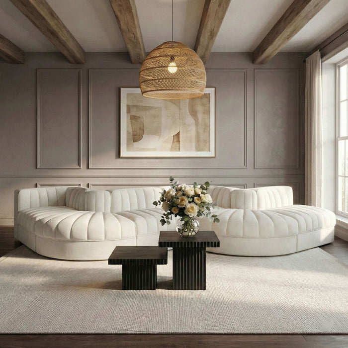 Rummi - Rounded Velvet Performance Fabric Upholstered 6 Piece Modular Sectional - Simple Home Plus