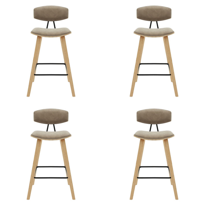 Fox - Counter Height Curved Back Wood Bar Stool With Faux Leather Seat