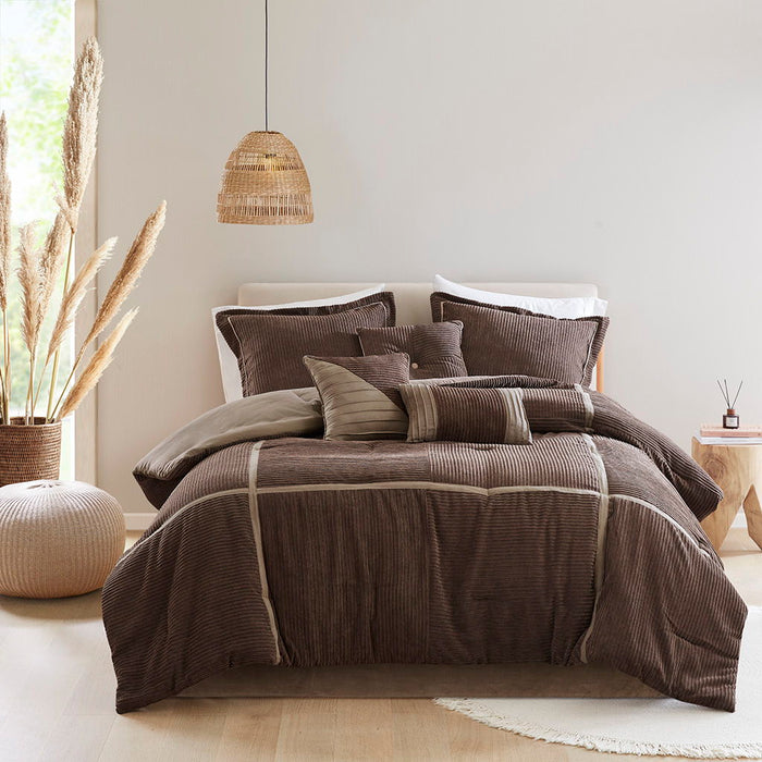 Dallas - 7 Piece King Comforter Set - Brown - Simple Home Plus
