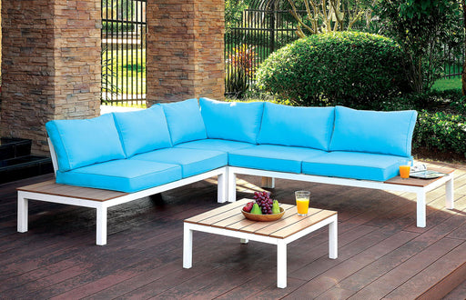 Winona - Patio Sectional With Table - White / Oak / Blue - Simple Home Plus