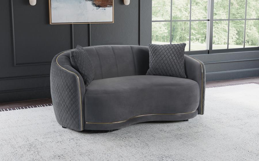 Brookside - Velvet Upholstered Curved Loveseat - Dark Gray - Simple Home Plus