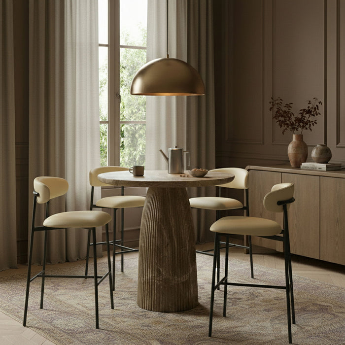 Lupita - Vegan Leather Upholstered Bar Stool (Set of 2) - Cream / Matte Black - Simple Home Plus