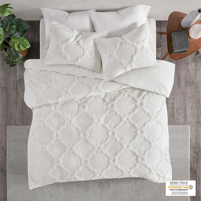 Pacey - 3 Piece Tufted Geometric Duvet Cover Set - Off White - Simple Home Plus