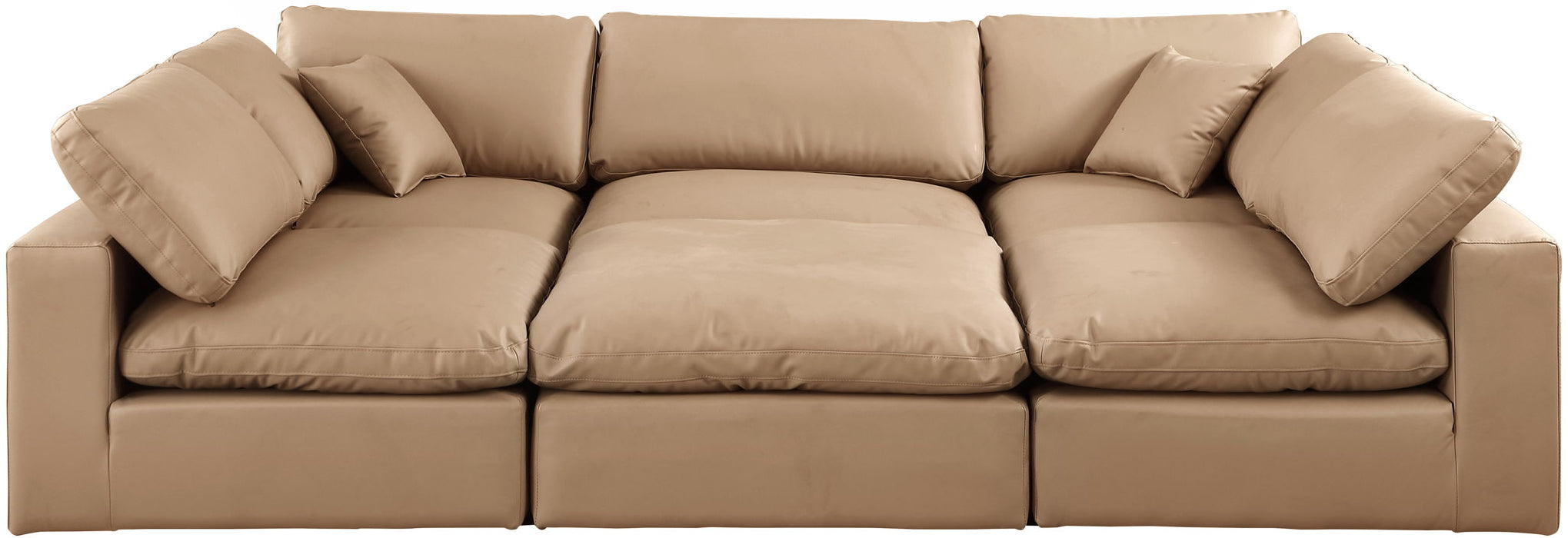 Comfy - 6 Piece Faux Leather Sectional - Tan - Simple Home Plus