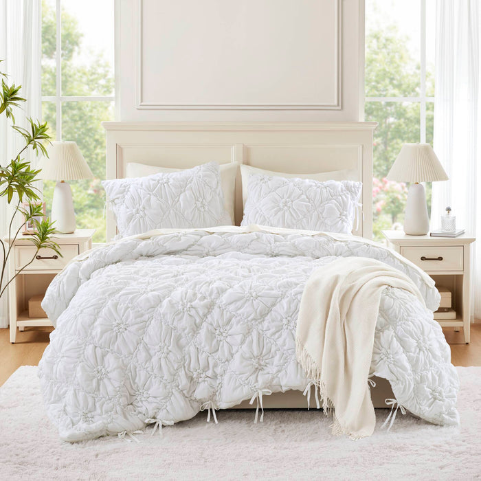 Lily - King 3 Piece Comforter Set - White - Simple Home Plus
