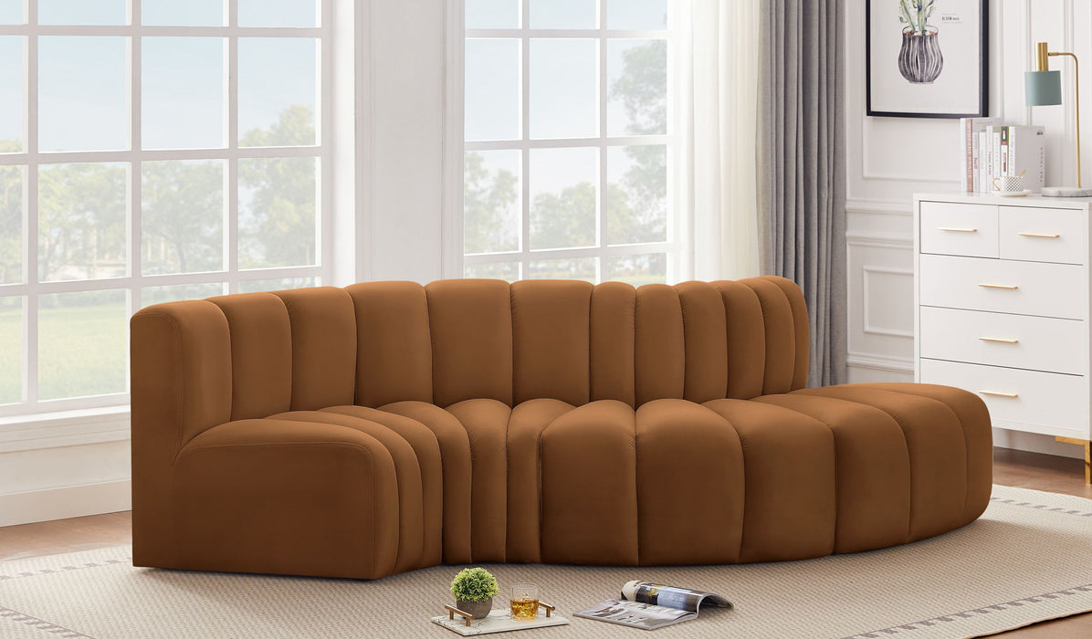 Arc - Velvet 4 Piece L-Shaped Modular Sofa - Saddle - Simple Home Plus