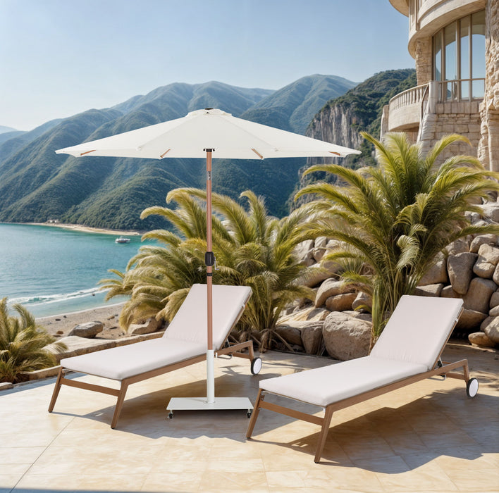 Fiji - Aluminum Patio Umbrella With Square White And Teak Base - Simple Home Plus
