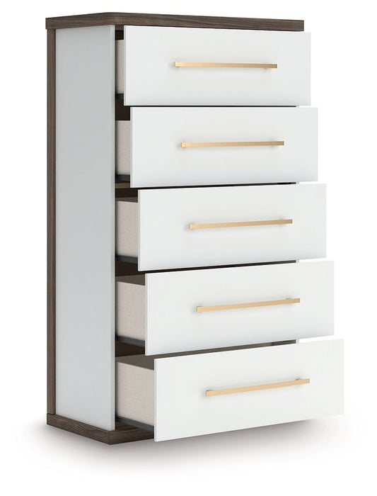Kendanport - Brown / White - Five Drawer Chest - Simple Home Plus