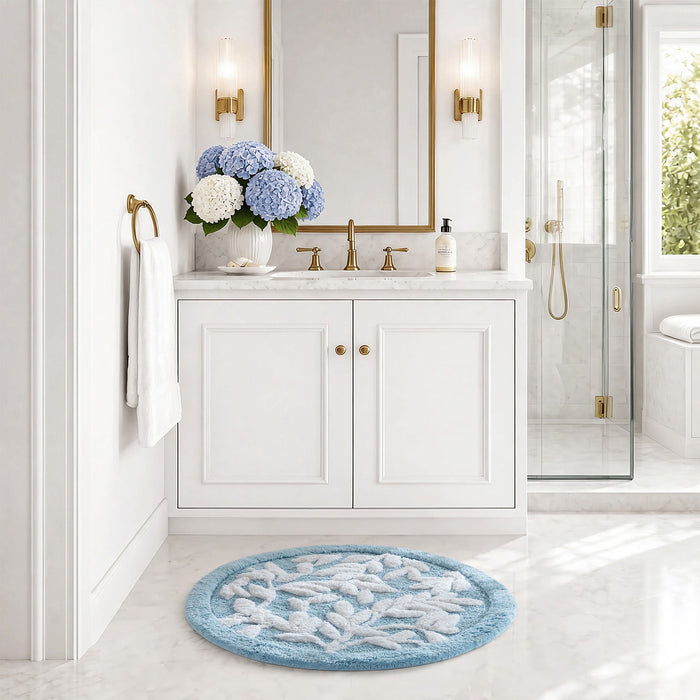 Serene - Cotton Tufted Bath Rug - Heated Microlight To Berber Blue