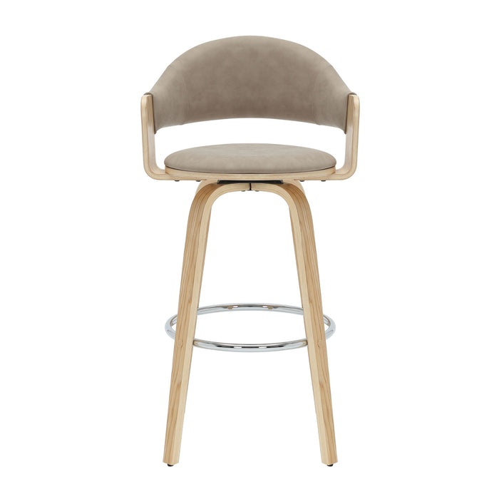 Daxton - Swivel Bar Height Round Back Wood Bar Stool With Faux Leather Seat