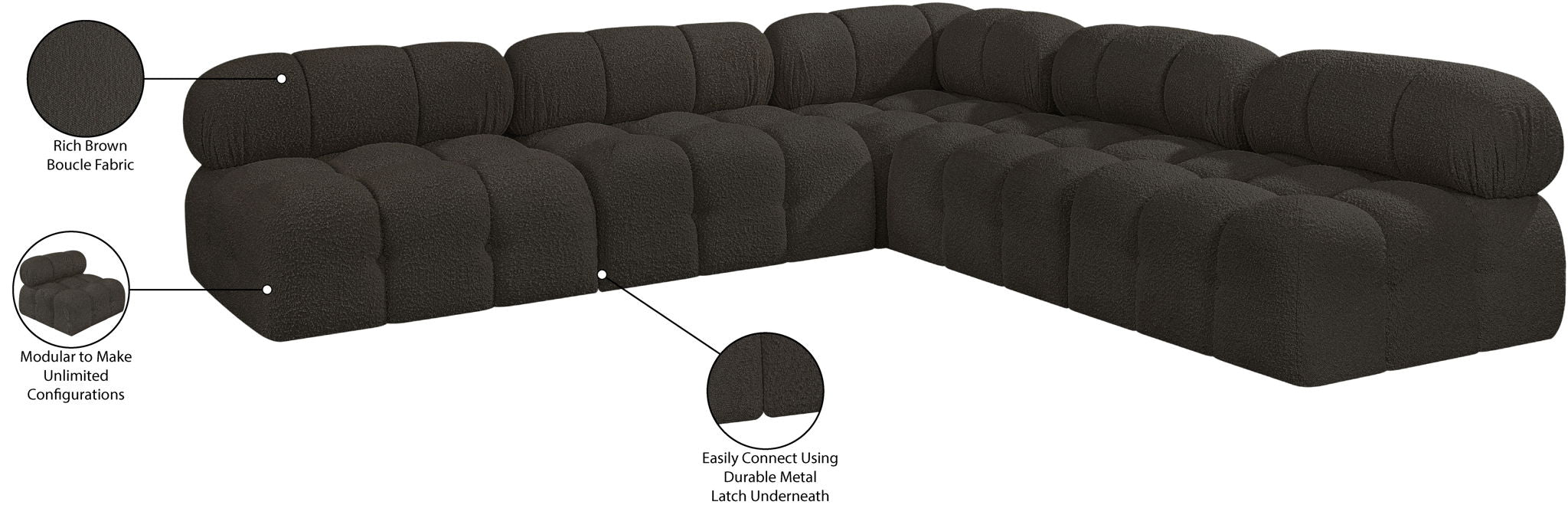 Ames - 5 Piece Fabric Modular Corner Sectional - Simple Home Plus