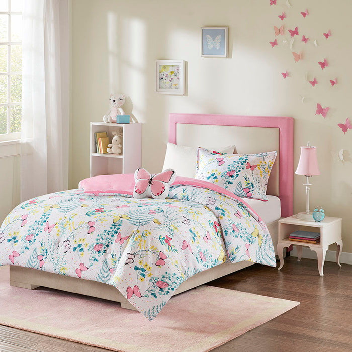 Cynthia - Printed Butterfly Comforter Set - Pink - Simple Home Plus