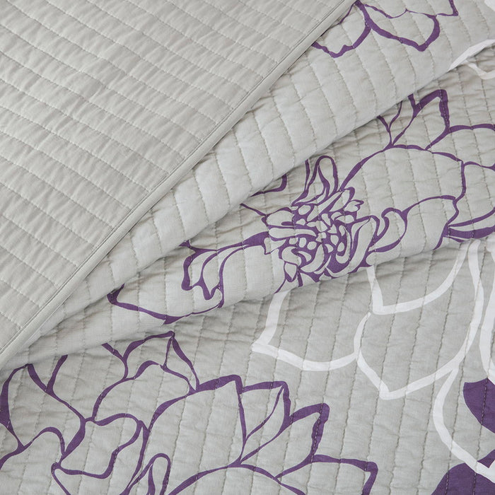 Lola - 6 Piece Reversible Printed Coverlet Set - Purple - Simple Home Plus