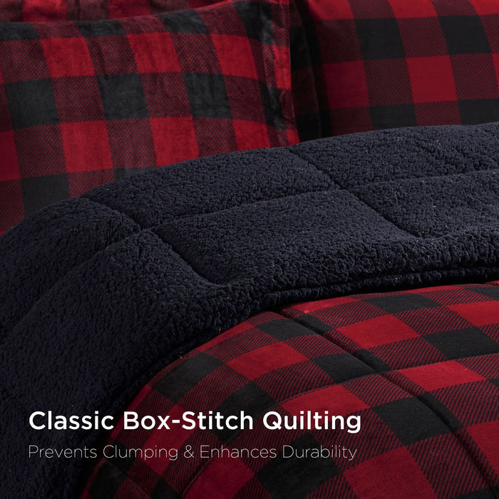 Alton - King Down Alternative Comforter Set - Red / Black Buffalo Check - Simple Home Plus