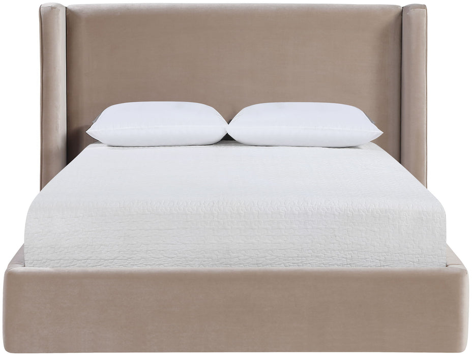 Kendall - Velvet Upholstered Bed - Taupe - Simple Home Plus