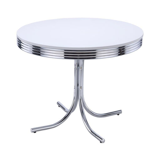 Retro - Round Wood Top Dining Table - White And Chrome - Simple Home Plus