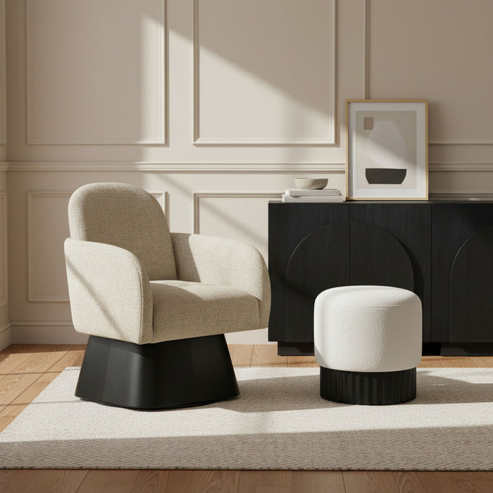 Marlowe - Linen Textured Fabric Upholstered Swivel Accent Chair - Stained Black - Simple Home Plus
