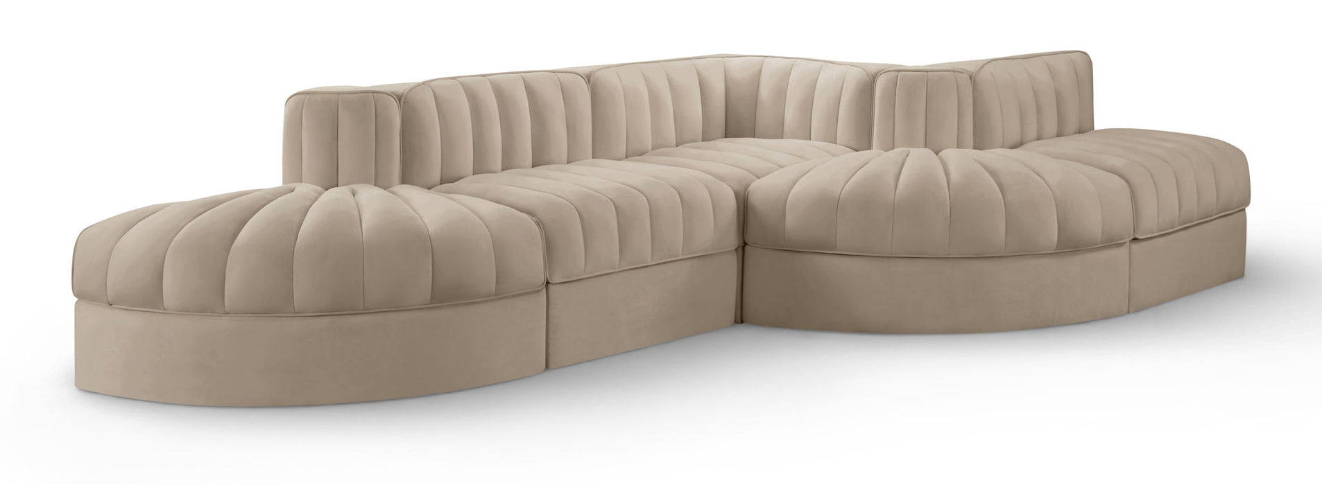 Rummi - Rounded Velvet Performance Fabric Upholstered 5 Piece Modular Sectional - Simple Home Plus