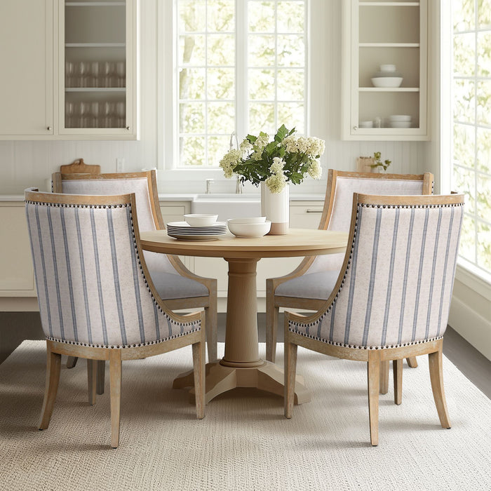 Elmcrest - Upholstered Dining Chair With Nailhead Trim - Beige Stripe - Simple Home Plus