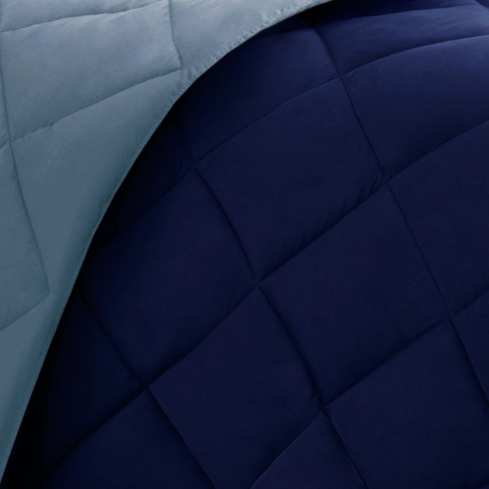 Larkspur - Twin 3M Scotchgard Diamond Quilting Reversible Down Alternative Comforter Set - Navy / Light Blue - Simple Home Plus