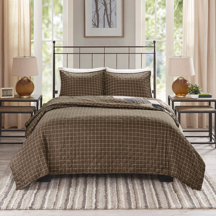 Timber - King 3 Piece Reversible Printed Coverlet Set - Black / Brown - Simple Home Plus