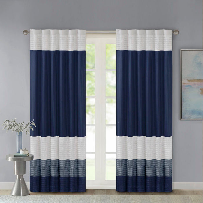 Amherst - 84" Polyoni Pintuck Window Panel - Navy - Simple Home Plus